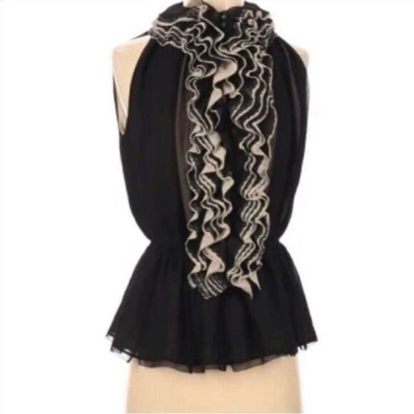 Robert Rodrigues for Neiman Marcus Ruffled Chiffon  Halter Top in Black/Cream - Picture 3 of 15